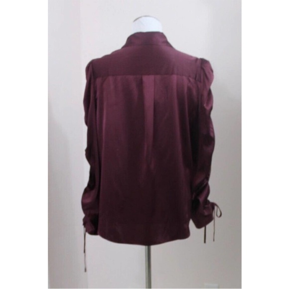 Veronica Beard Lillian Silk Rouched Red Wine Blouse 0 - Picture 5 of 6